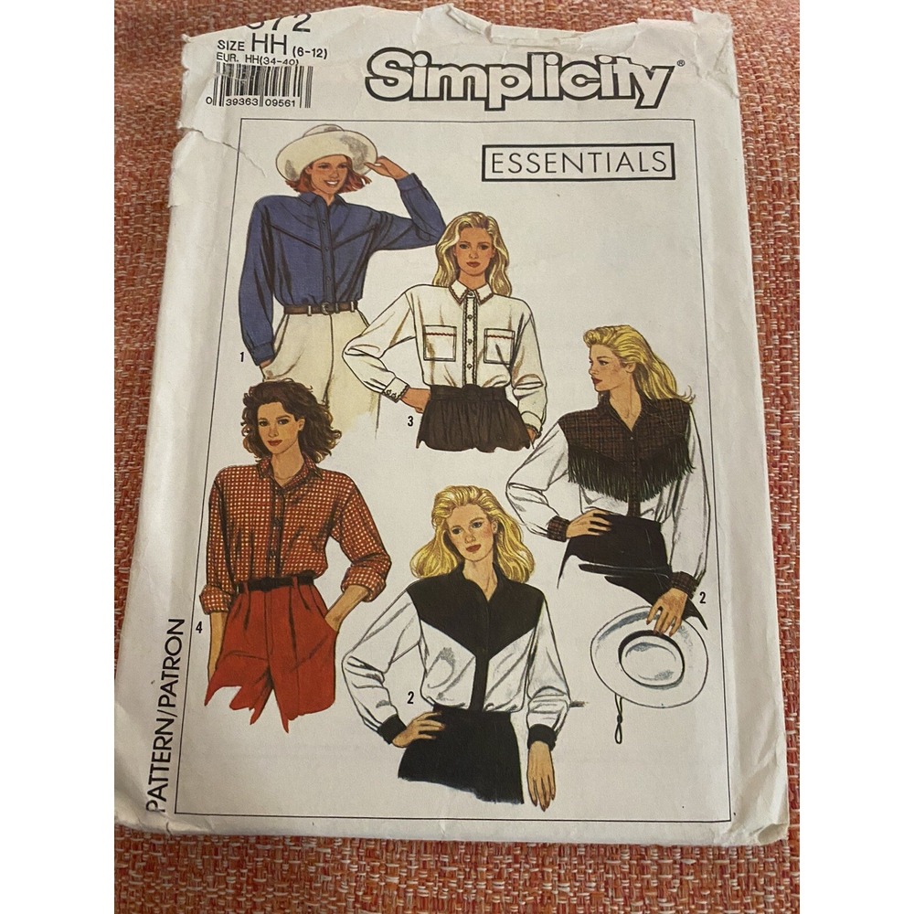 Simplicity 9372 Sewing Pattern Women Western Shirt Blouse Size 6-12 Uncut 1988